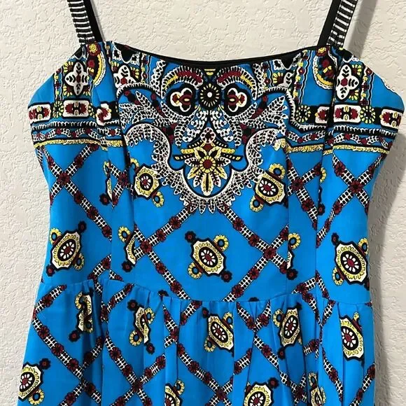 NANETTE LEPORE Border-Print Camisole Mini Dress, Blue Paisley, Size 4 - Picture 3 of 11